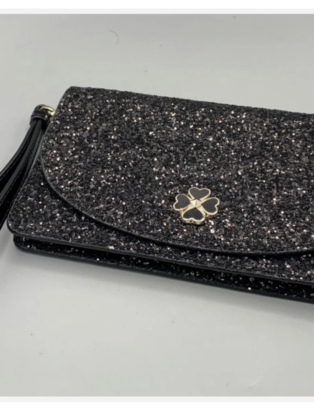 New KATE SPADE NY BLACK GLITTER WRISTLET SLIM Evening Bag RETIRED